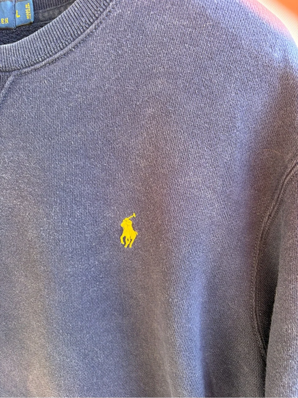 Polo Ralph Lauren Navy Blue Crewneck Sweatshirt Yellow Pony Size L